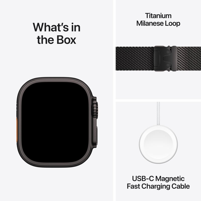 Apple Watch Ultra 3 GPS + Cellular 49mm Black Titanium Case with Black Titanium Milanese Loop - Medium