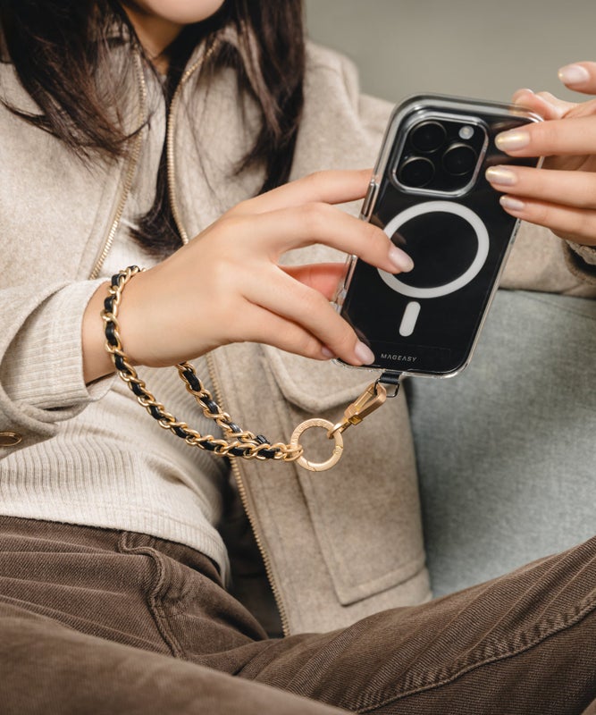 MAGEASY Chic Chain Wrist Strap + Strap Card - 9mm, Black / Matte Gold