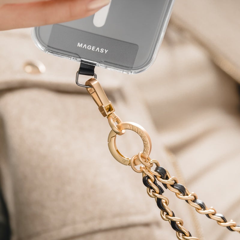 MAGEASY Chic Chain Wrist Strap + Strap Card - 9mm, Black / Matte Gold