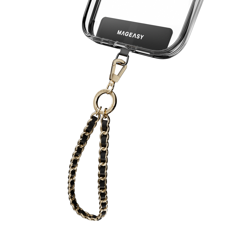 MAGEASY Chic Chain Wrist Strap + Strap Card - 9mm, Black / Matte Gold