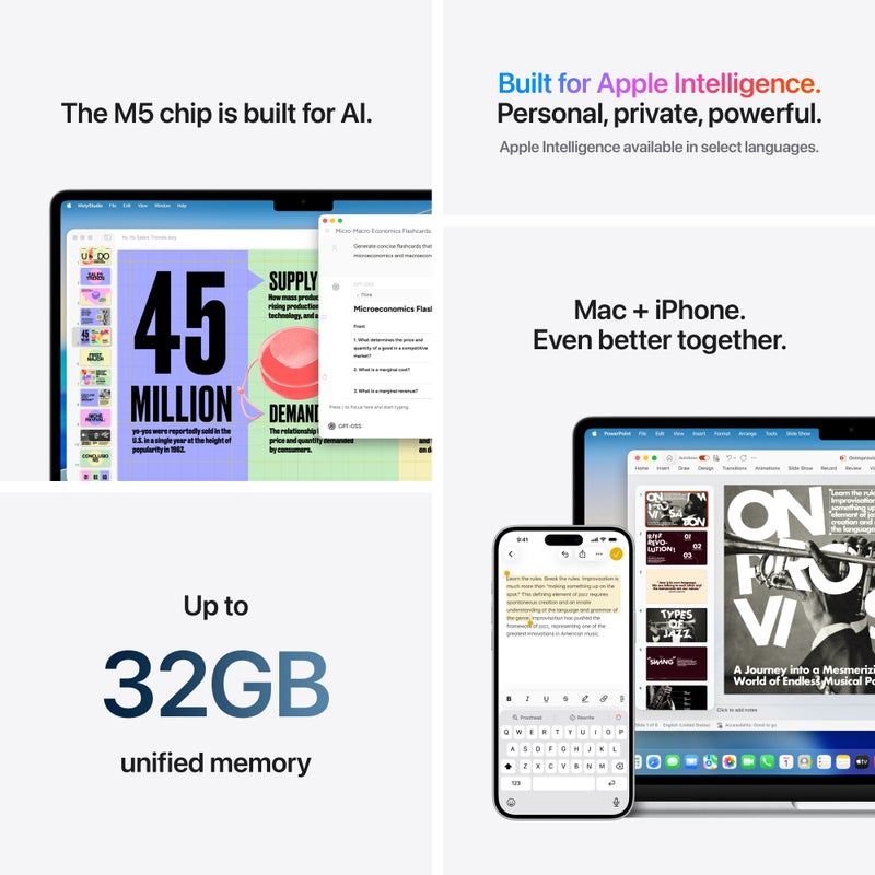 Apple MacBook Air 13" M5 chip with 10‑core CPU and 10‑core GPU, 24GB, 1TB SSD - Midnight