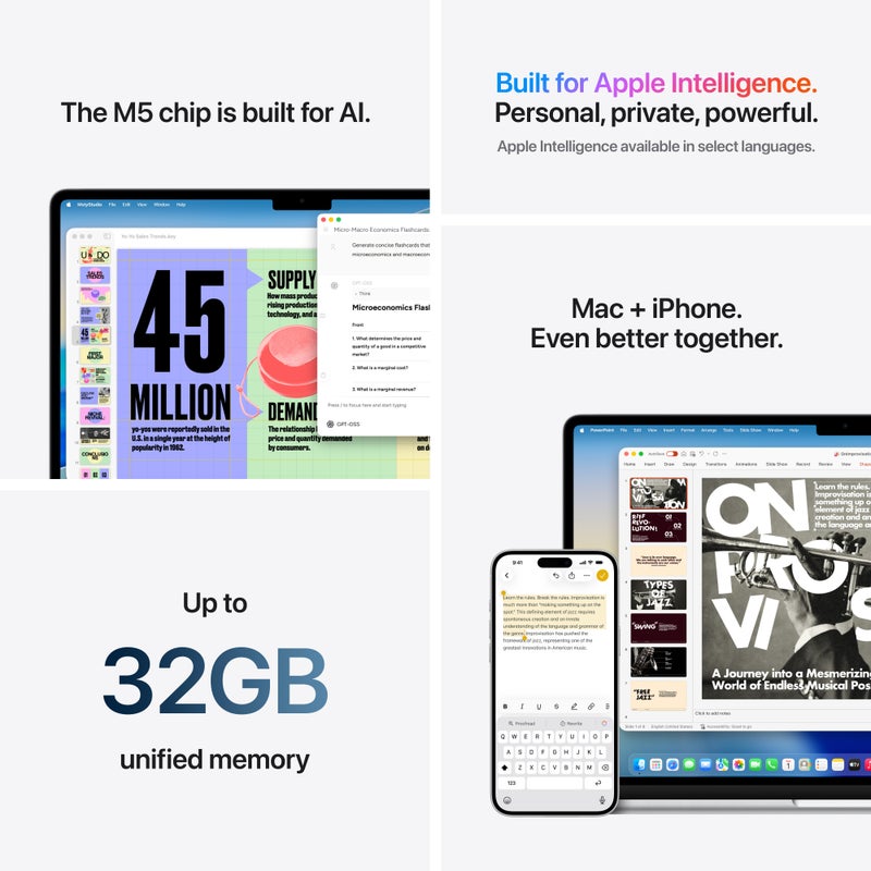 Apple MacBook Air 15" M5 chip with 10‑core CPU and 10‑core GPU, 16GB, 1TB SSD - Starlight