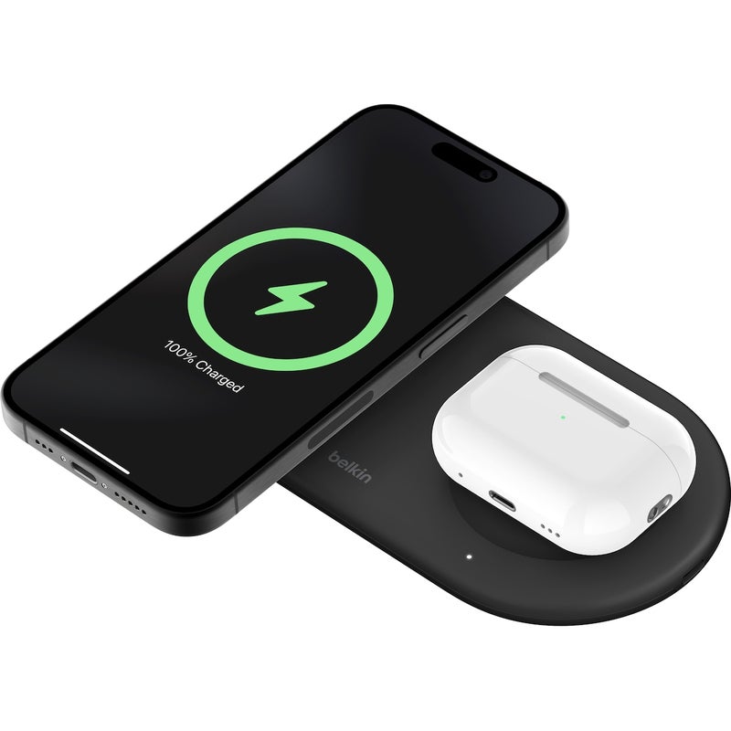 Belkin BoostCharge Pro 2in1 Qi2 15w Magnetic Charging Pad, w/PSU, Black